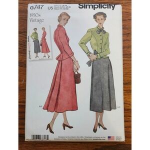 Simplicity 8747 1950s Vintage Reproduction Suit Sewing Pattern Sizes 16-24 U5